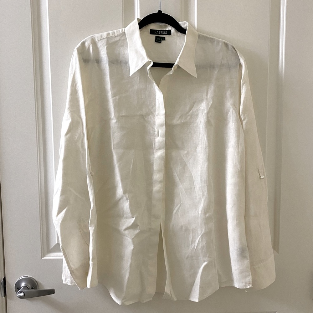 Polo Ralph Lauren white linen button down shirt